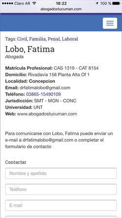 Pantalla de Abogados y Estudios en Celular